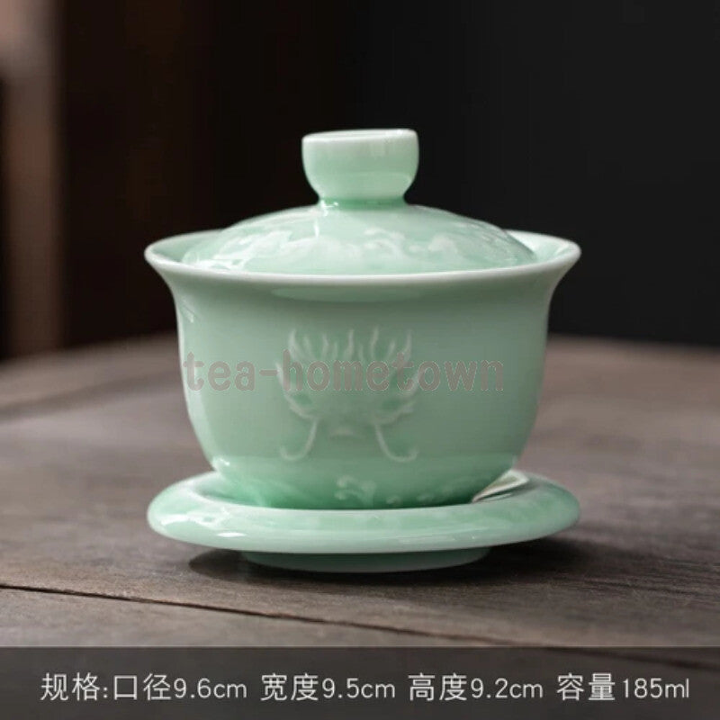 Jingdezhen-Hand Drawn Tea Bowl with Cover, Ceramic Tea Set, White Porcelain