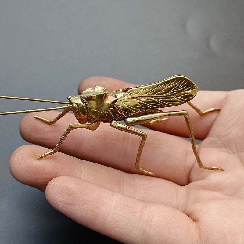 15CM CHINESE OLD VERY DELICATE COPPER GRASSHOPPER STATUES