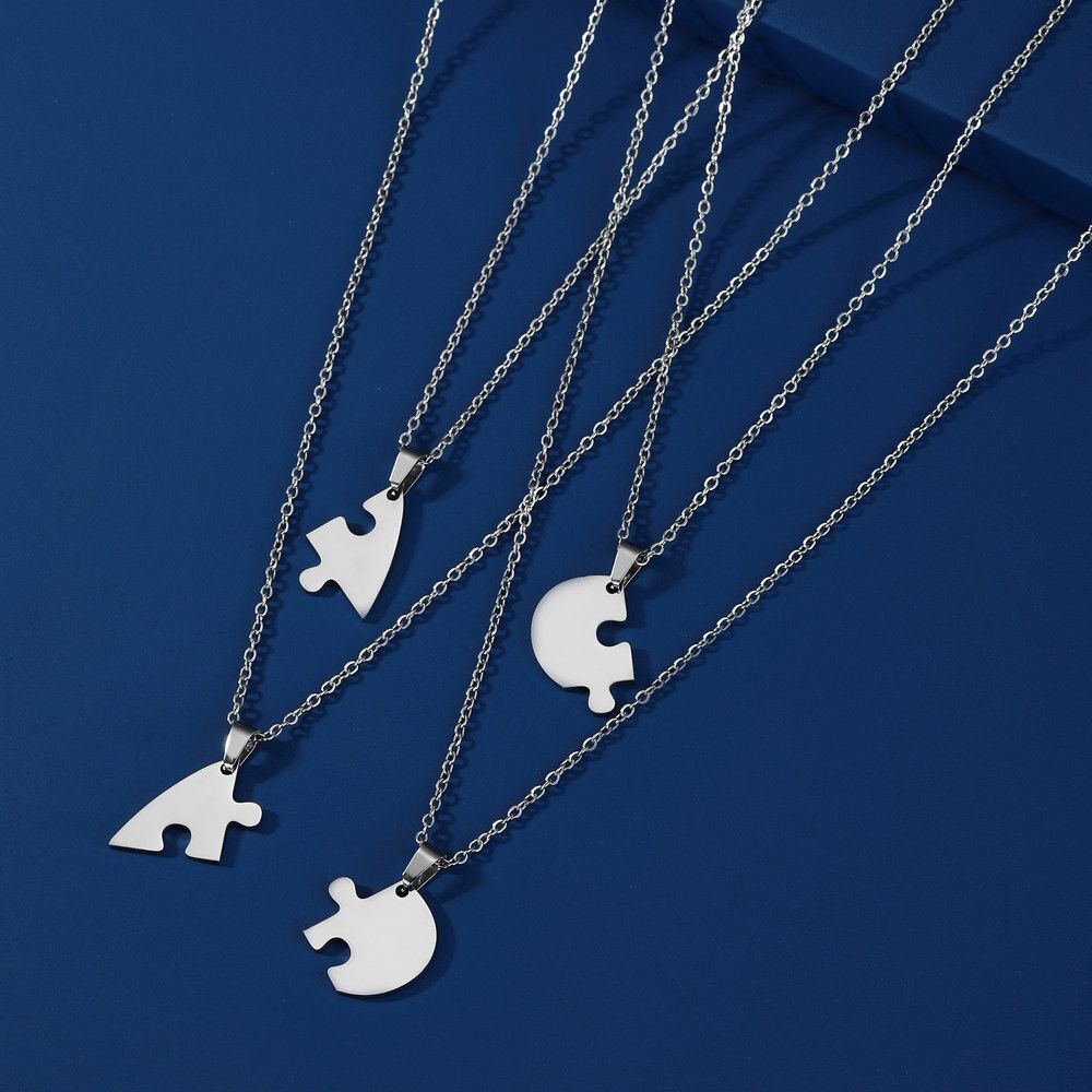 Women Necklace Stainless Steel Multiple Heart Puzzle Pendant Best Friend Jewelry