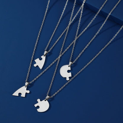 Women Necklace Stainless Steel Multiple Heart Puzzle Pendant Best Friend Jewelry