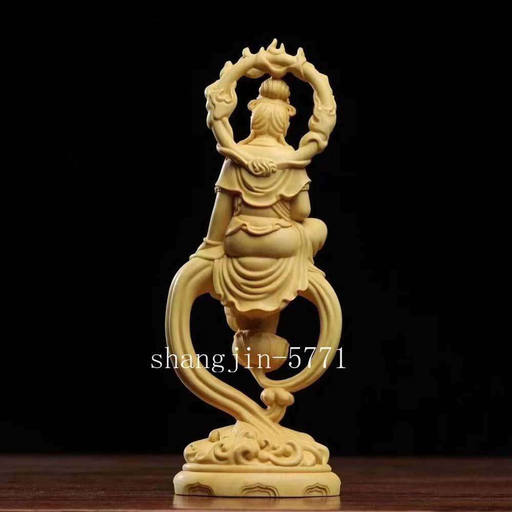6.7" Guan Yin Altar Shrine Deco Boxwood Wood Carved Avalokitesvara Buddha Statue