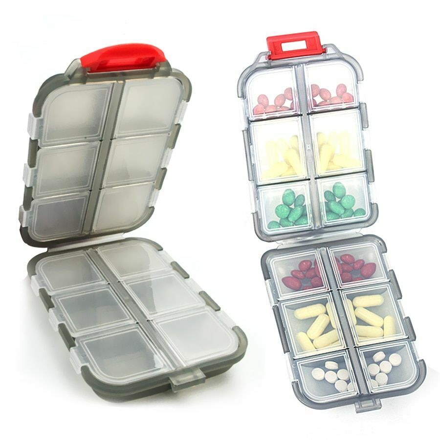Pill Box 12 Grids Case Travel Medicine Tablet Dispenser Storage Plastic 10x7x3cm