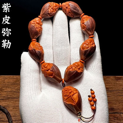 Natural Purple Skin Olive Nut Carved Maitreya Buddha Bracelet Wenwan