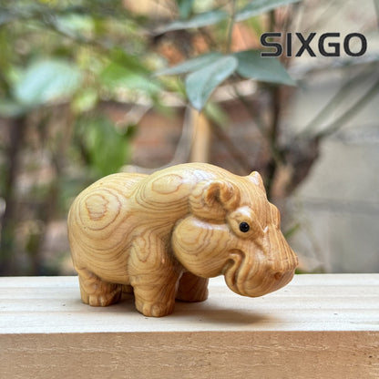 Solid Wood Carved Small Hippopotamus Tabletop Ornament Wooden Animal Crafts