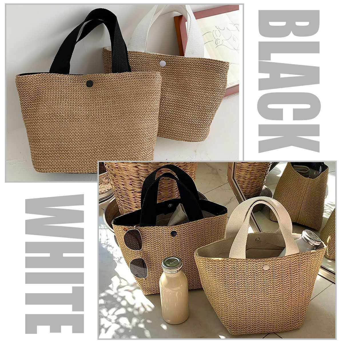 Lady Fashion Wicker Handbag Bags Tote Beach Straw Woven Summer Rattan Basket Bag