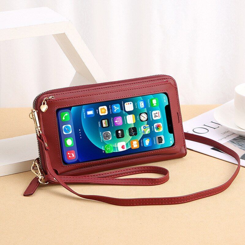 Women Long Crossbody Bag Simple Touch Screen Phone Purse Large Leather Messenger