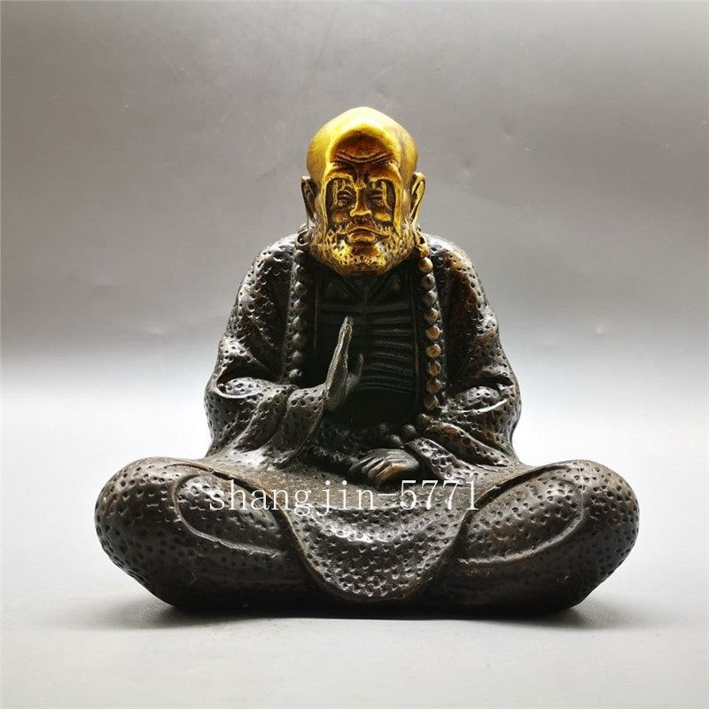 Folk China Tibet Buddhism Temple Bronze Gilt Arhat Damo Buddha Statue