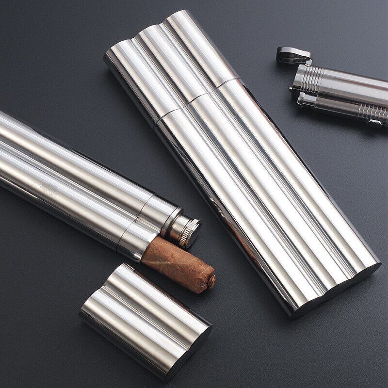 Cigar Tube Storage Cases Stainless Steel Humidor Travel Tobacco Cigarette Holder