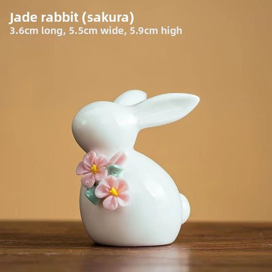 5.9cm Ceramics Cute Rabbit Handmade Flower Tea Pet Ornament Tea Table Cover Up