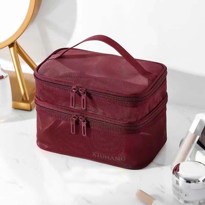 Double Layer Mesh Makeup Bag Cosmetic Organizer Transparent Travel Wash Case 1PC