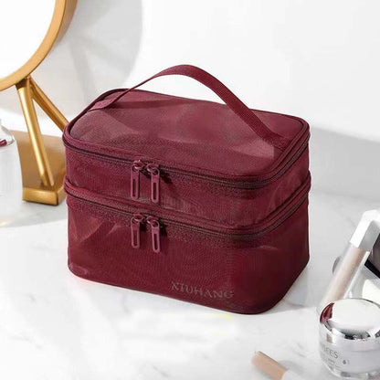 Double Layer Mesh Makeup Bag Cosmetic Organizer Transparent Travel Wash Case 1PC