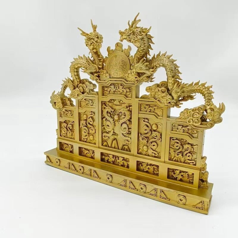Chinese Emperor Dragon Throne Statue Screen Chair Pedal Display Model