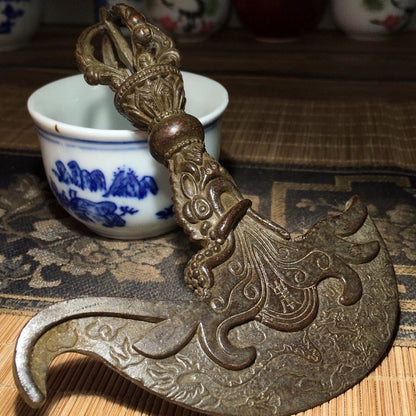 Tibetan Nepalese Bronze Vajra Dorje Dragon Head Ritual Weapon Antique