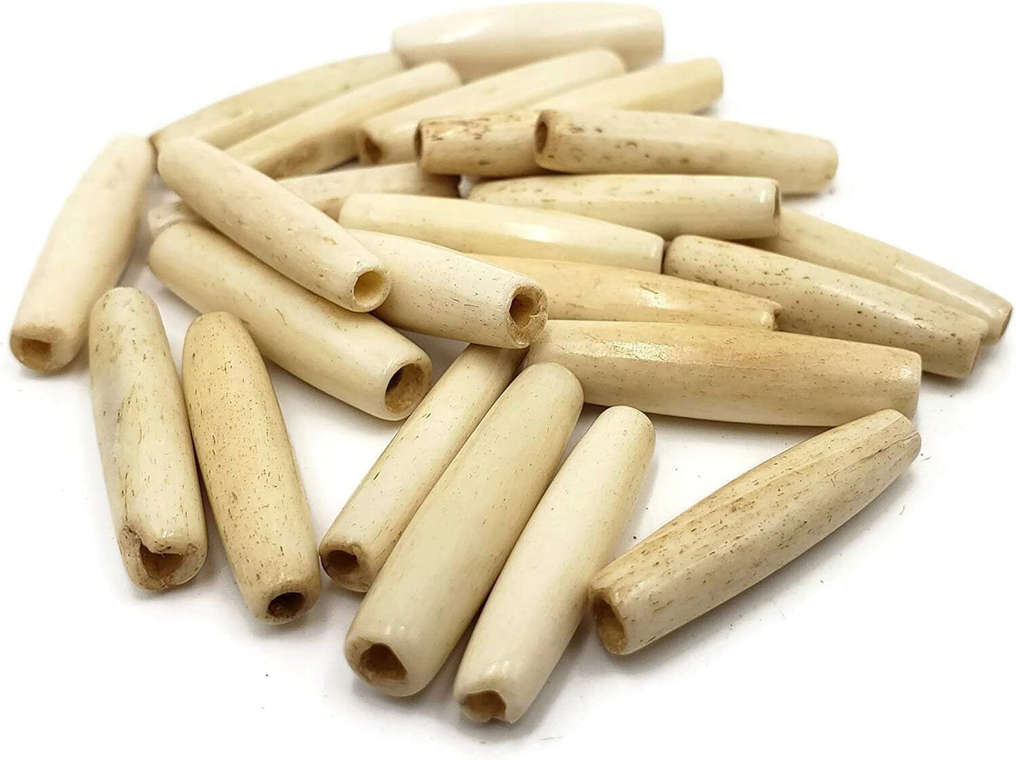 Native American Beads Hairpipe Bone Bead 1 Inch, Tea Stained Off White
