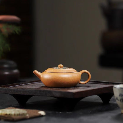Enamel 120cc Yixing Zisha Purple Clay Yellow Jiangponi Handmade Eggshell Teapot