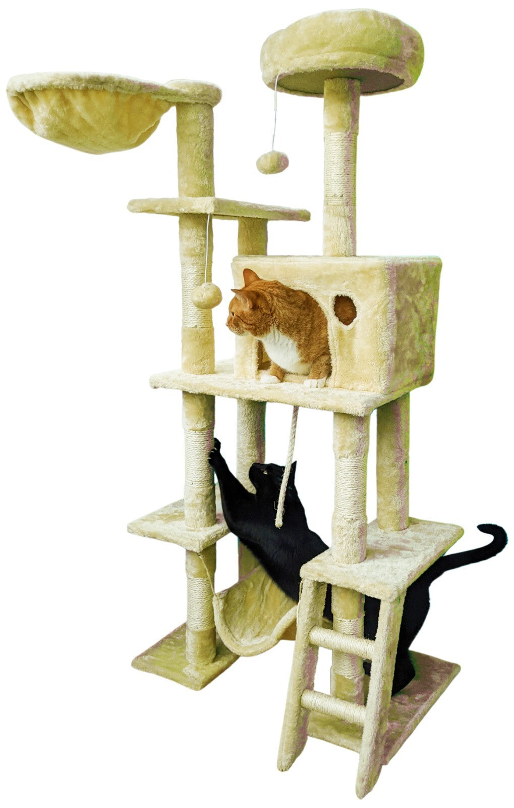 Beige Cat Tree Tower for Indoor Cats & Kittens, 57" Tall Multi-Level Condo Perch