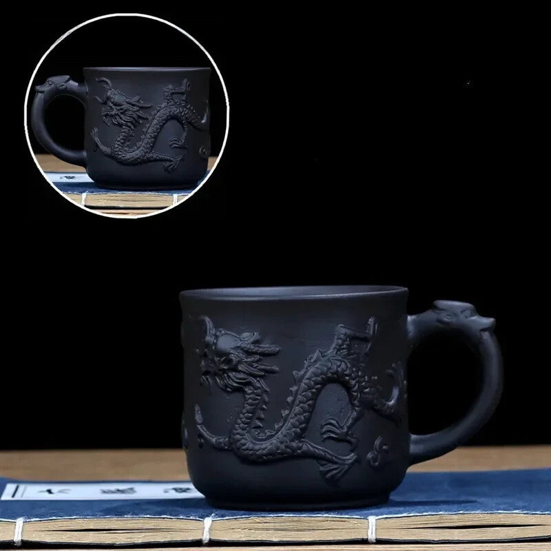Yixing Purple Sand with Handle Teacup Handmade Dragon Pattern Office Tea Cup