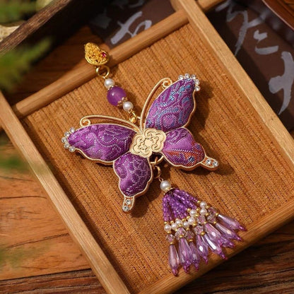 New Chinese Song Jin Handmade Butterfly Tassel Crystal Bag Charm