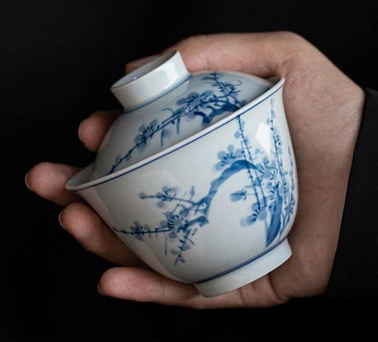 160ml Antique Blue White Porcelain Gaiwan Tea Bowl Kung Fu Tea Set Tureen