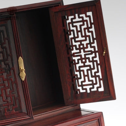 Old Rosewood Carved Miniature Cabinet Buddha Altar Butsudan Shrine Praying Decor