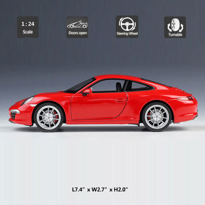Porsche 911 Carrera S Model Car 1:24 Diecast Metal Vehicle Doors Trunk Open Red