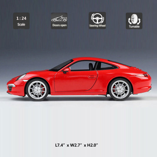 Porsche 911 Carrera S Model Car 1:24 Diecast Metal Vehicle Doors Trunk Open Red