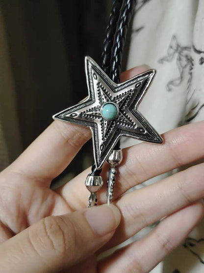 Ethnic Star Necklace Black Braided Leather Retro Star Unisex Jewelry