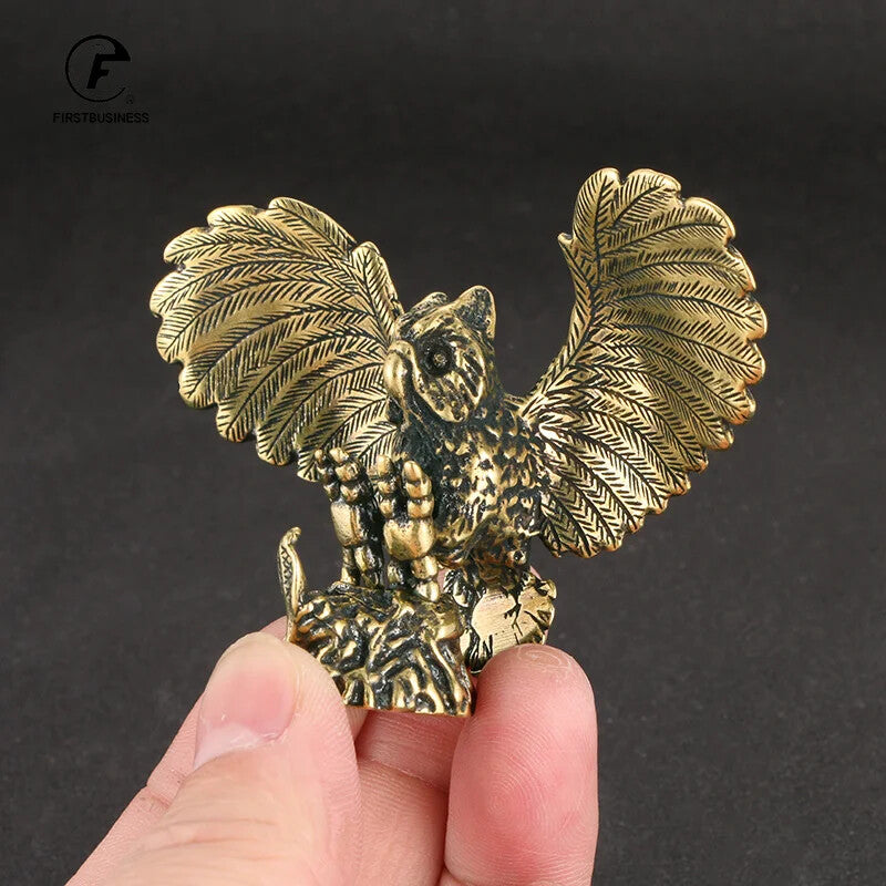 Solid Brass Owl Figurine Miniature Tea Pet Arts Crafts Desktop Small Decoration