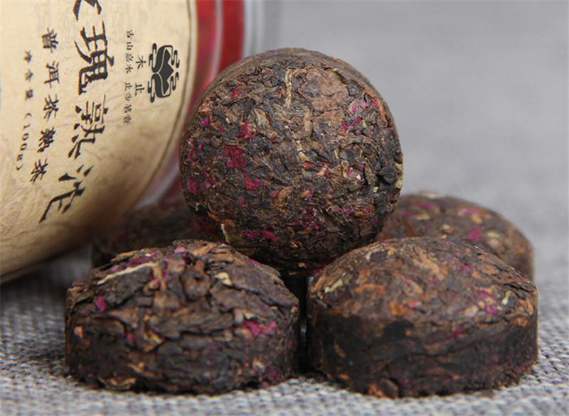 Yunnan Natural Rose Puerh Tea Canned Rose Puer 100g Small Tuocha Pu Er Ripe Tea