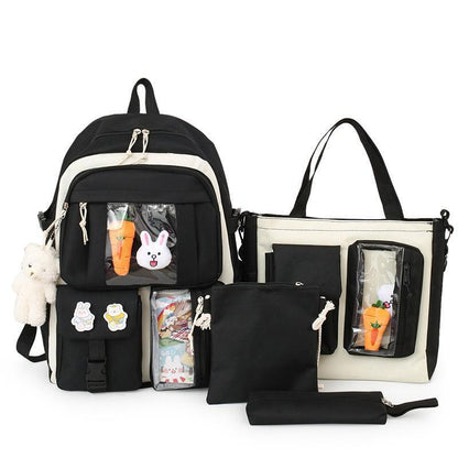 4 Pcs Set Women Backpack Laptop School Bags College Student Book Bag Rucksack