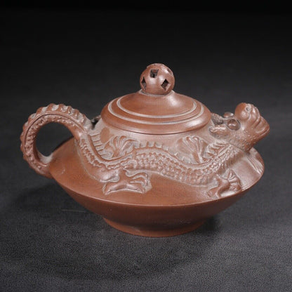 Vintage Chinese Yixing Purple Clay Teapot Zisha Ceramic Carving Dragon Tea Set