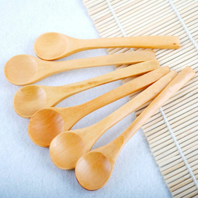 6 Pcs Small Wooden Spoon Kitchen Cooking Condiment Utensil Spoon Coffee Teaspoon