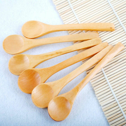 6 Pcs Small Wooden Spoon Kitchen Cooking Condiment Utensil Spoon Coffee Teaspoon