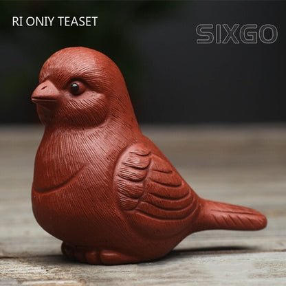 Chinese Purple Clay Tea Pet Lucky Bird Statue Art Ornaments Animal Tea Figurine
