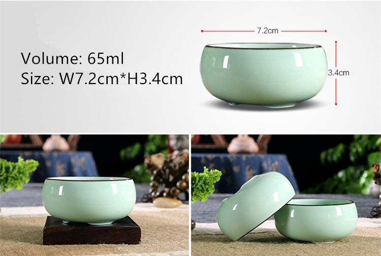 1pc Chinese celadon tea cup fish carved porcelain couple lover cup of tea