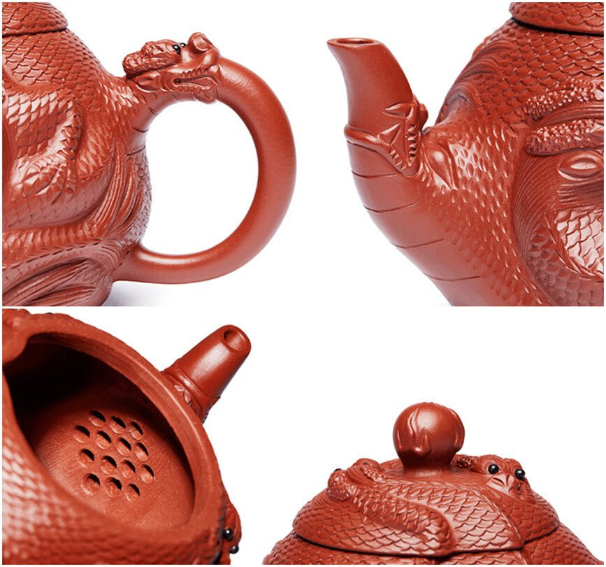 Full Handmade Tea Pot 14 Infuser Tea Holes True Yixing Zisha Clay Dragon Caved