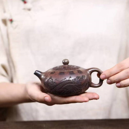 Authentic Yixing Zisha Teapor High-Fired Original Agarwood Clay Pot Dragon Carve
