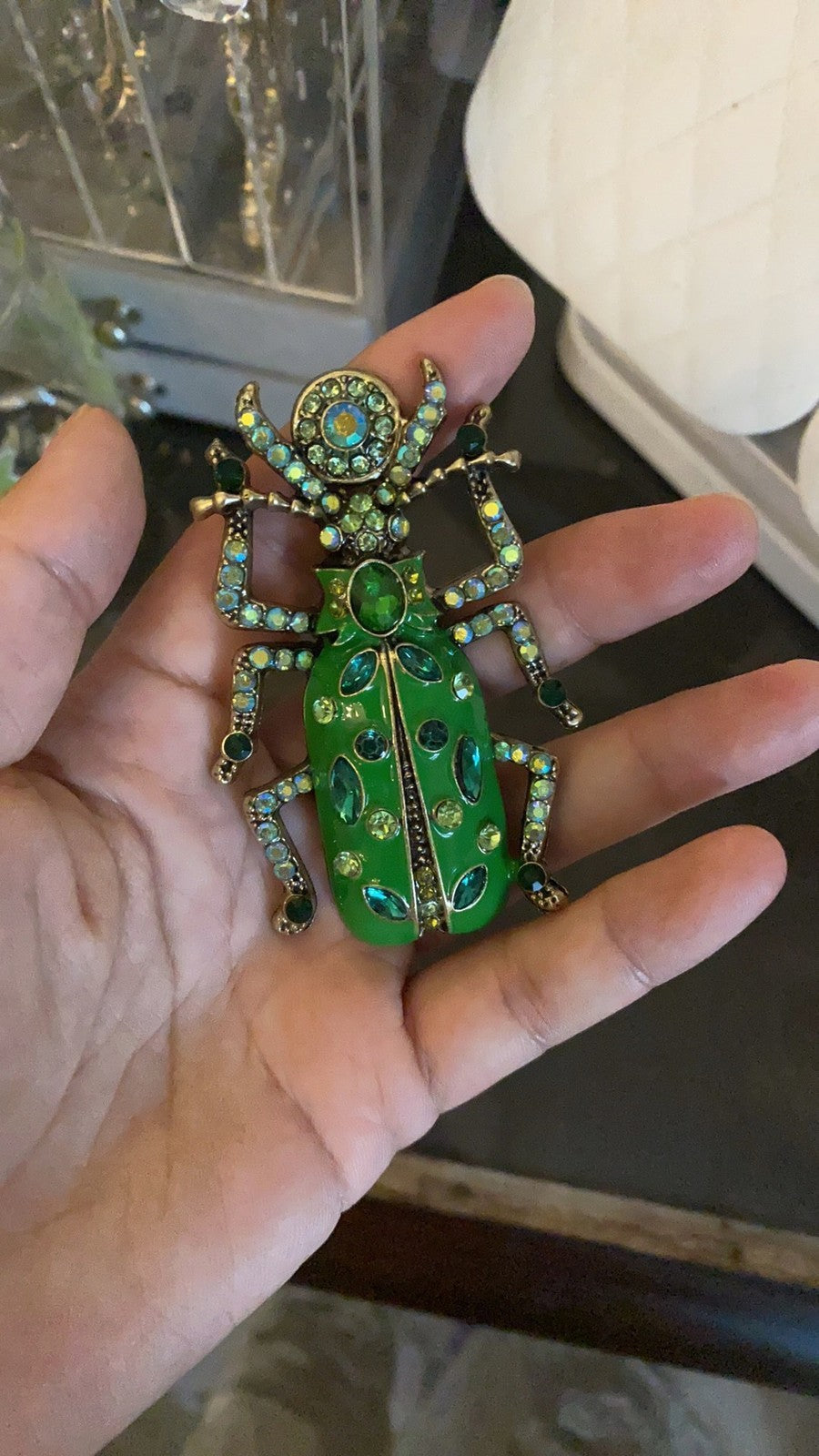 Vintage Scarab Brooch Green Enamel Insect Pin Accessory