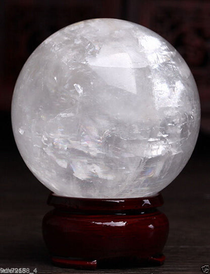 75MM Natural White Calcite Quartz Crystal Sphere Ball Healing Gemstone AAA