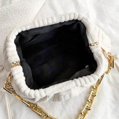 Fashion Handbag Thick Chain Crossbody Bag Striped Shoulder Small Purse 22*16*8CM