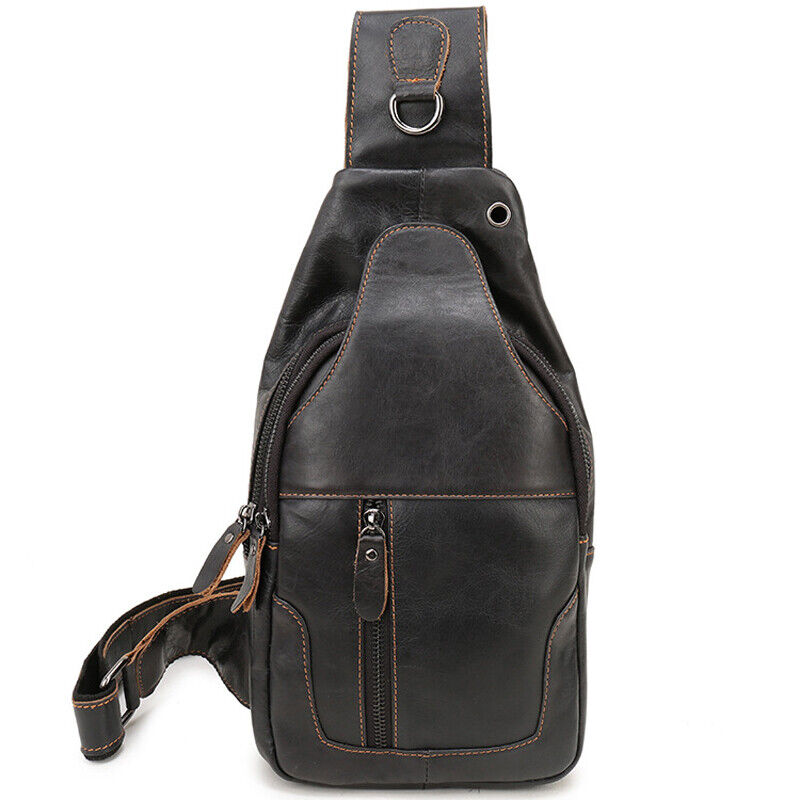 100% CowhideLeather Men's Cross Body Bag Shoulder Bag Sling Backpack for Hiking