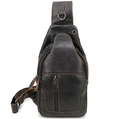 100% CowhideLeather Men's Cross Body Bag Shoulder Bag Sling Backpack for Hiking