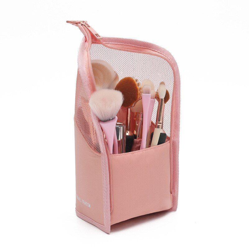 Cosmetic Bag Zipper Stand Makeup Bag Travel Holder Organizer Toiletry Purse Pink