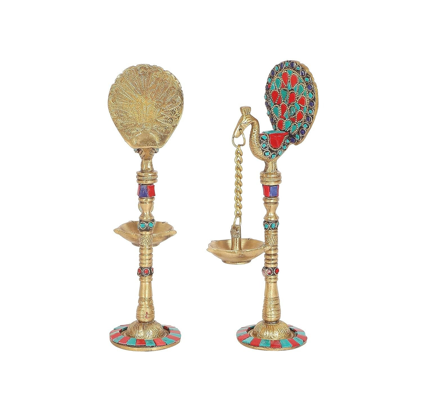Brass Peacock Design Decorative Diya Lamps Home Decor Temple Figurine Idol 2 PC