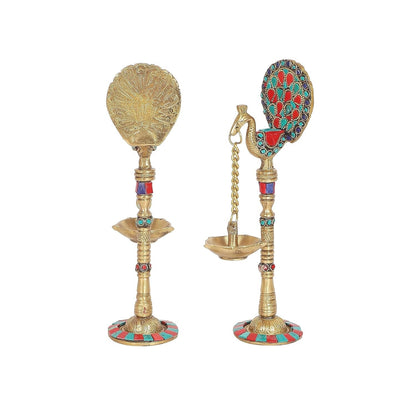 Brass Peacock Design Decorative Diya Lamps Home Decor Temple Figurine Idol 2 PC