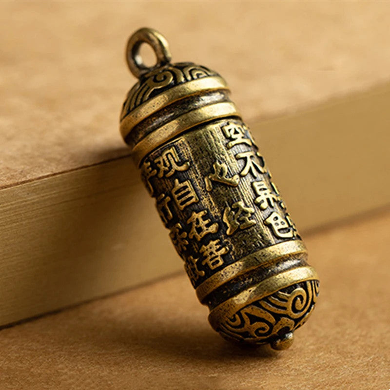 Brass Six Words Mantra Buddha Box Sutra Pendant Buddhist Car Keychain Handmade