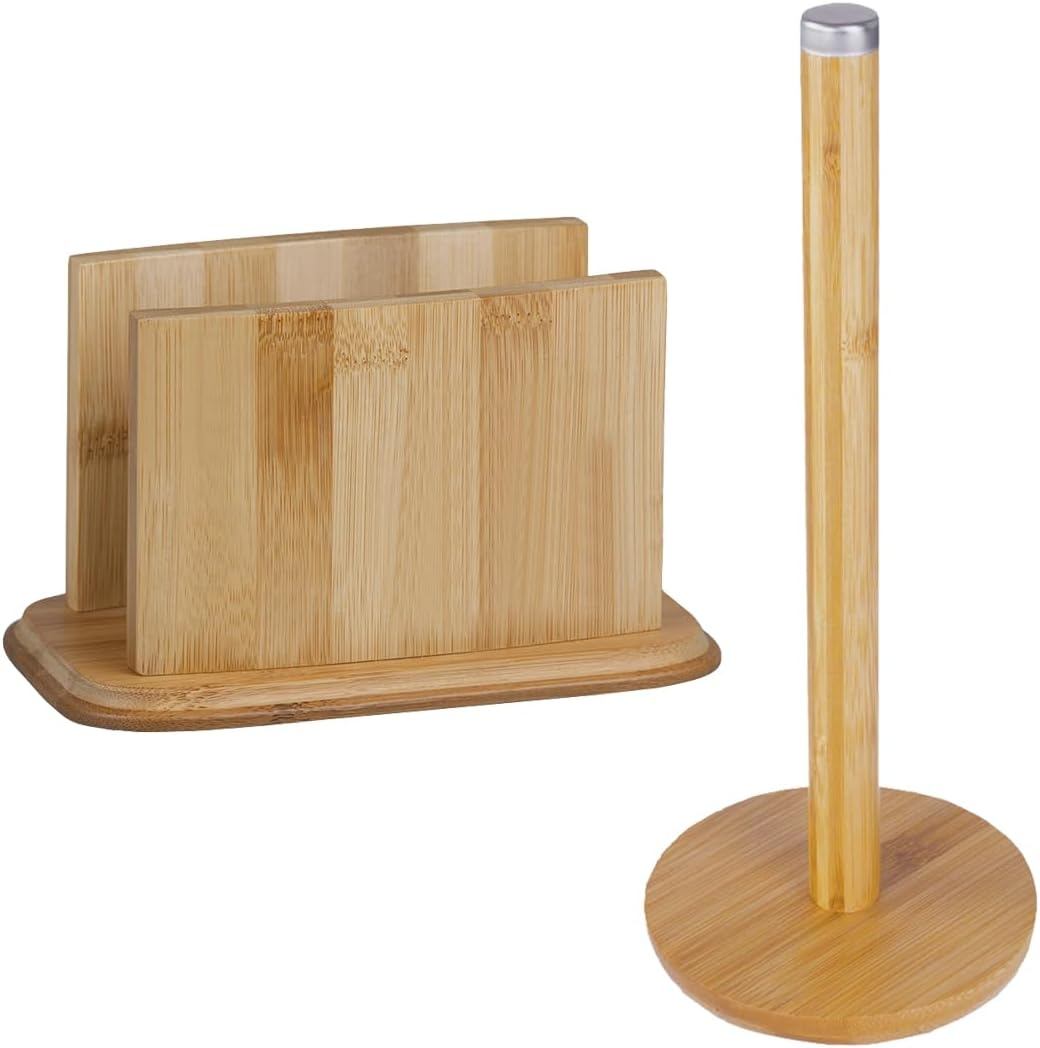 Bamboo Kitchen Organization Bundle Paper Towel Holder & Napkin Holder Set of 2