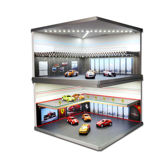 1:64 Scale Car Model Showroom LED Garage Scene Two-level Model Showroom