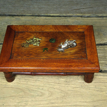 Vintage Rosewood Small Table, Inlaid Abalone "Shi Shi Ru Yi", 26cm