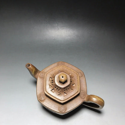 Chinese Yixing Zisha Clay Handmade Exquisite Teapot （六方镂空 底款：金鼎商标）